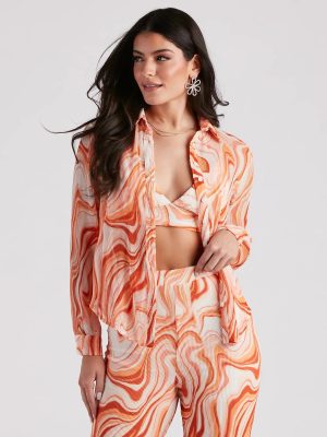 Spring Break Vibes Pleated Button-Down Top