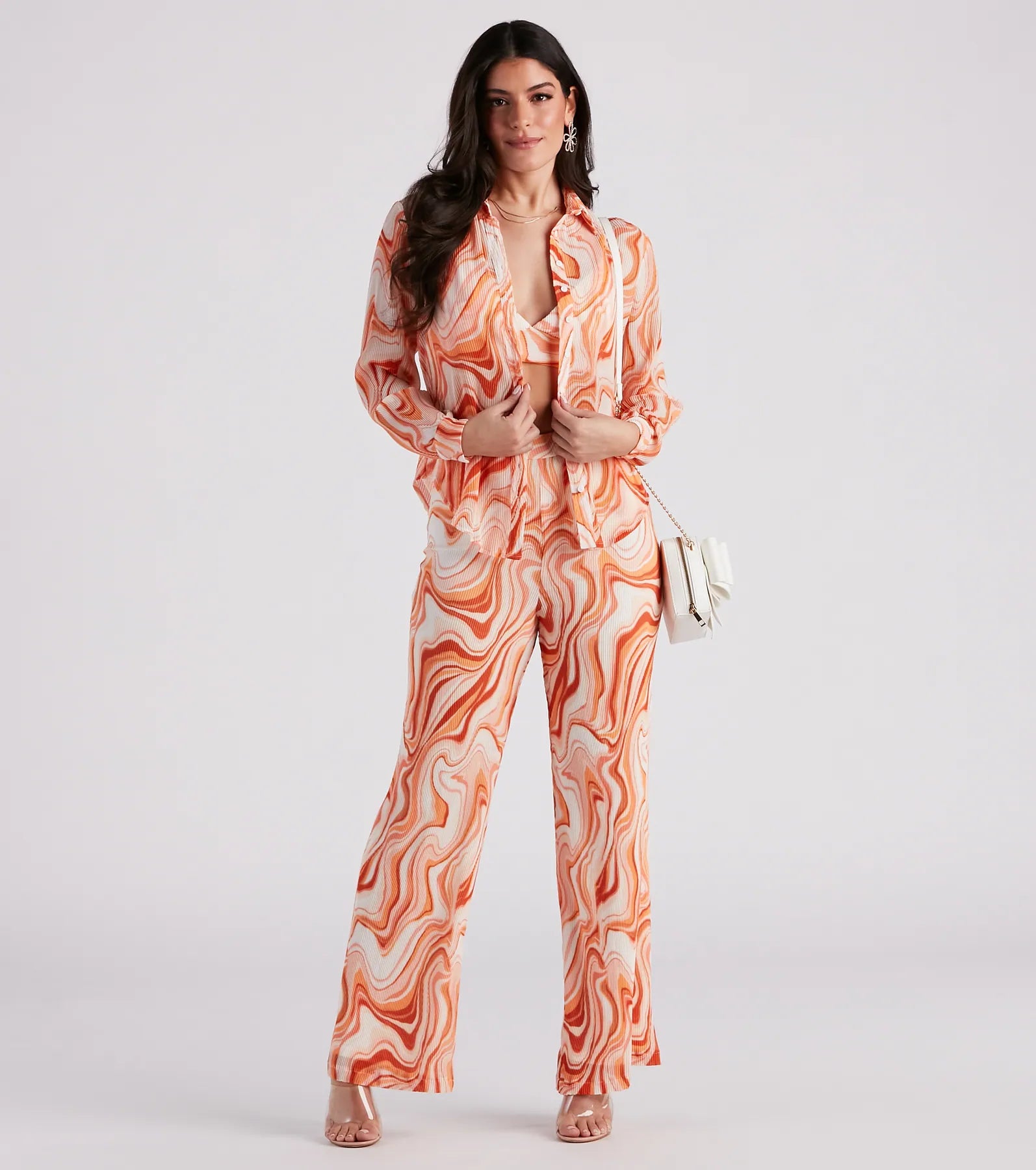 Spring Break Vibes Pleated Button-Down Top - Image 3
