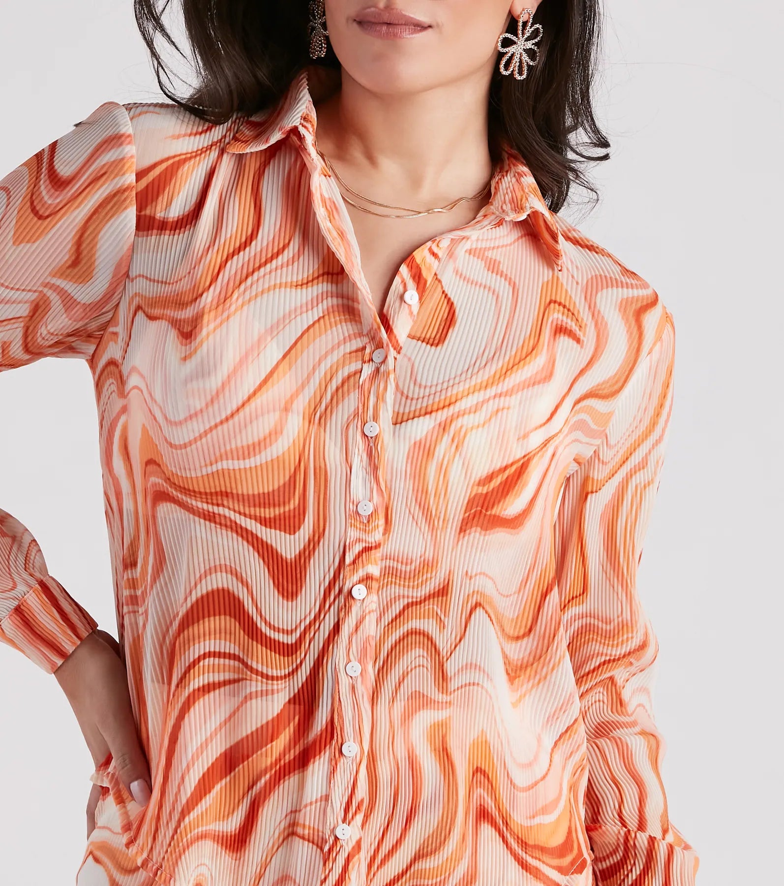 Spring Break Vibes Pleated Button-Down Top - Image 4