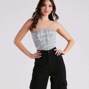 In Other News Lace-Up Newspaper Corset Top