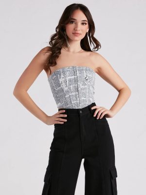 In Other News Lace-Up Newspaper Corset Top