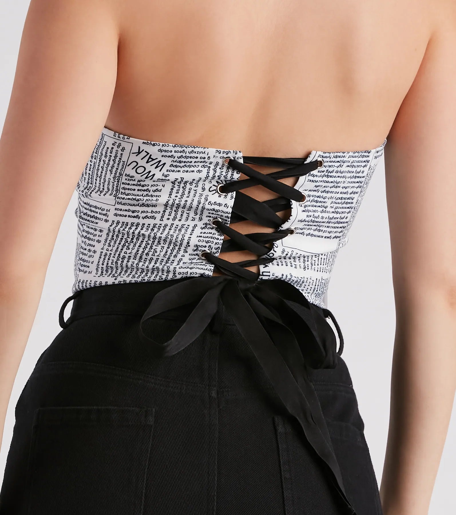 In Other News Lace-Up Newspaper Corset Top - Image 4