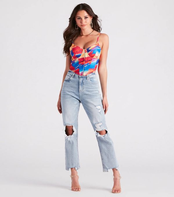 Abstract Allure Watercolor Print Corset Top - Image 3