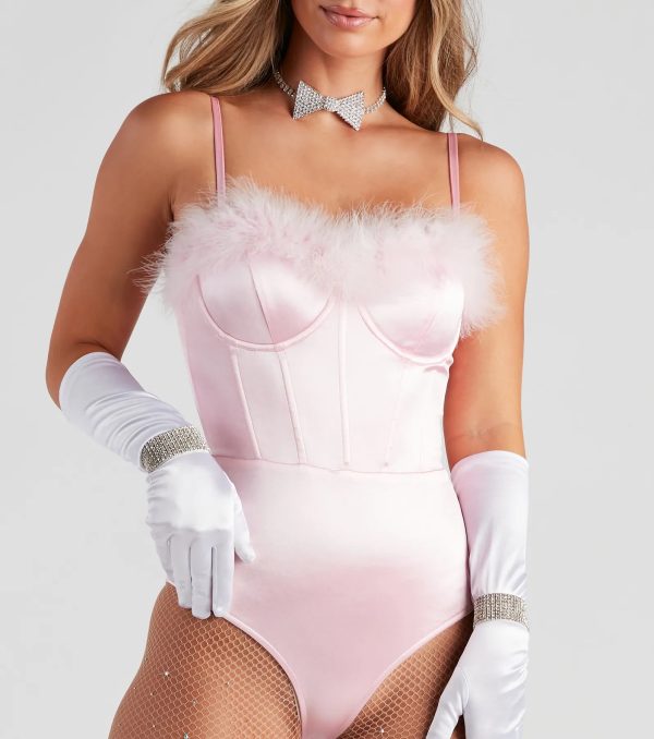 Chic Icon Feather Trim Corset Bodysuit - Image 5