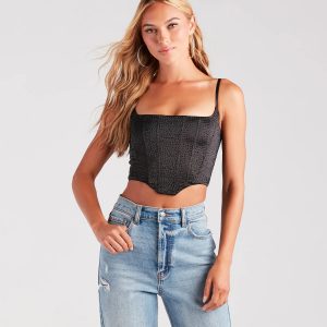 Heat Of The Moment Rhinestone Satin Corset Top