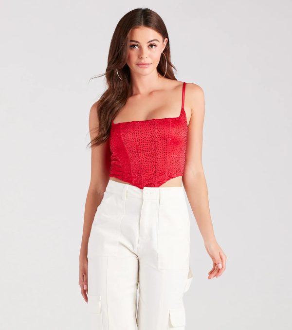 Heat Of The Moment Rhinestone Satin Corset Top - Image 9