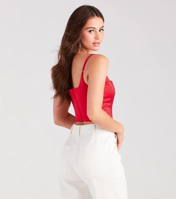 Heat Of The Moment Rhinestone Satin Corset Top - Image 10