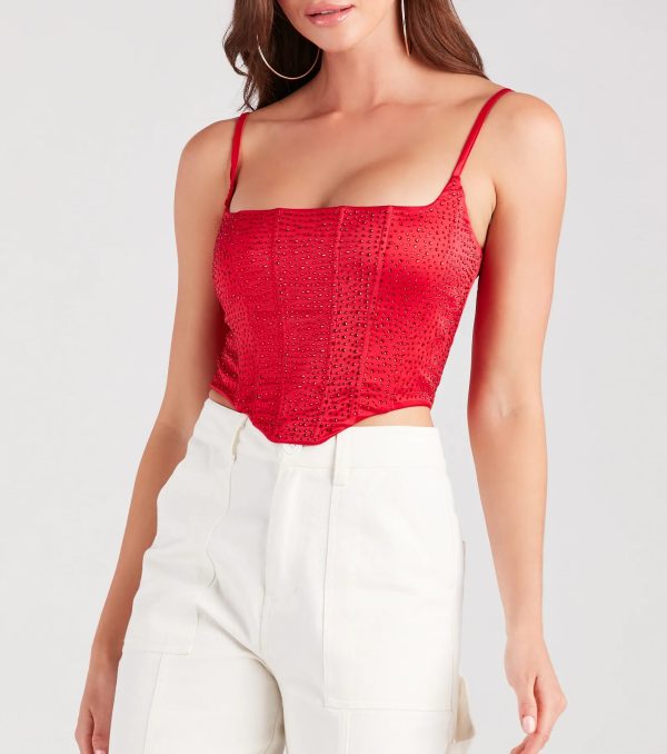Heat Of The Moment Rhinestone Satin Corset Top - Image 12