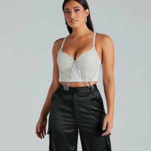 Glitzy Glamour Rhinestone Fringe Cropped Bustier