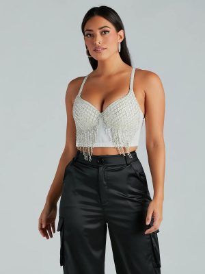 Glitzy Glamour Rhinestone Fringe Cropped Bustier