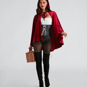 Lil' Red Lace-Up Corset Bodysuit