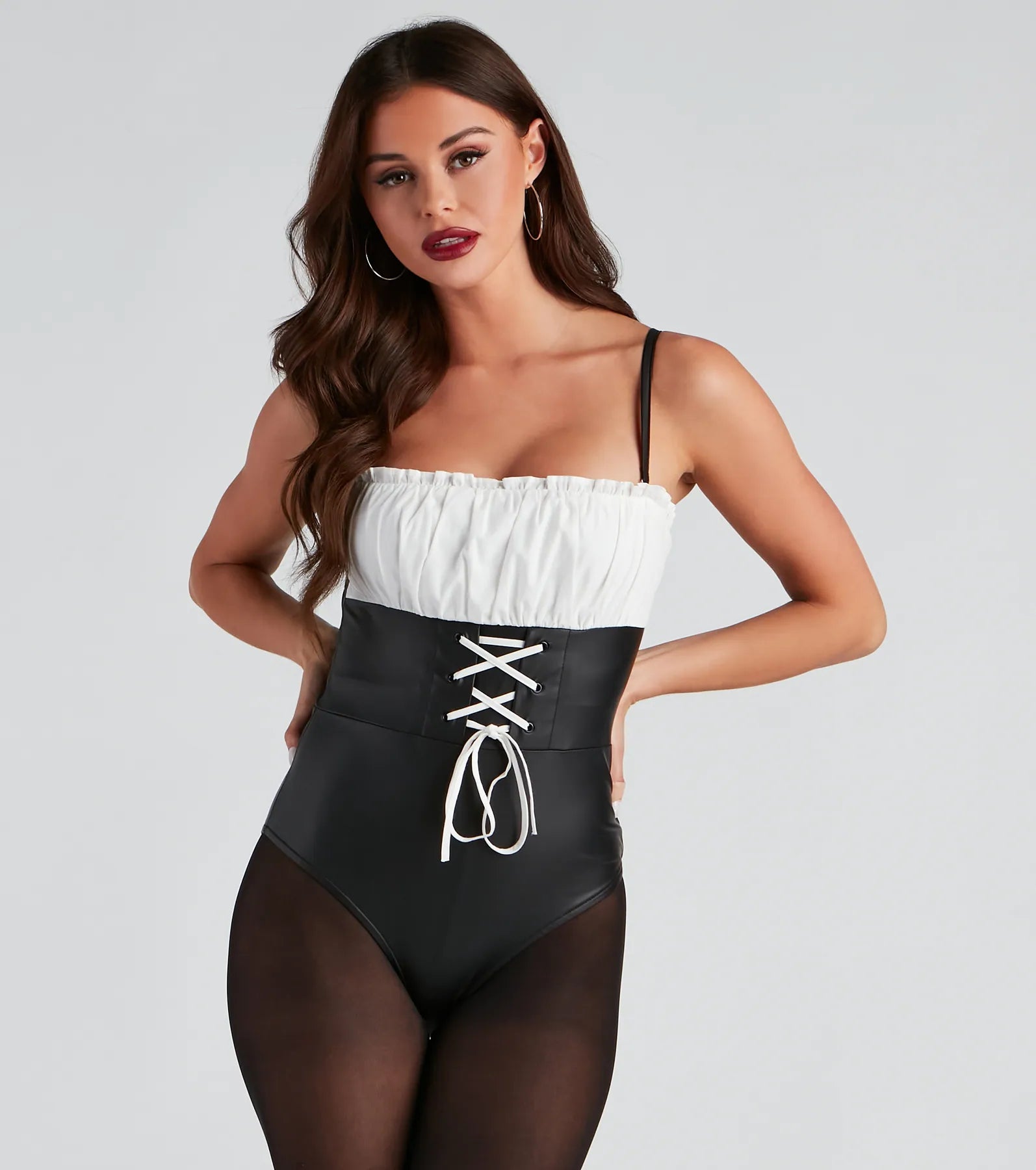 Lil' Red Lace-Up Corset Bodysuit - Image 2