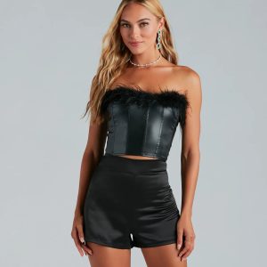 Call Me Fab Marabou Feather Faux Leather Corset