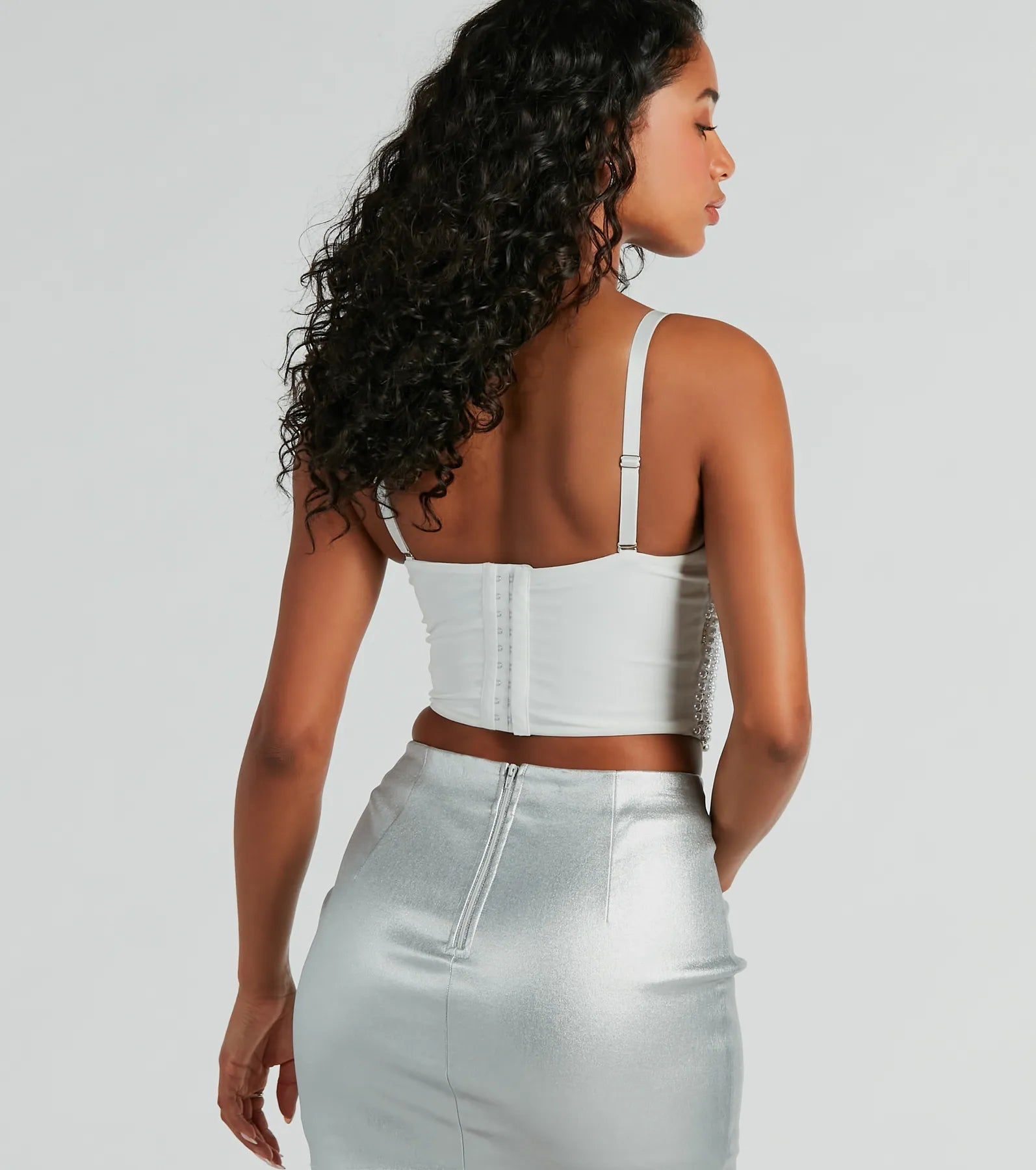 Feeling Bold Faux Pearl Rhinestone Bustier - Image 2