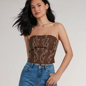 Cute Country Look Western Faux Leather Corset Top