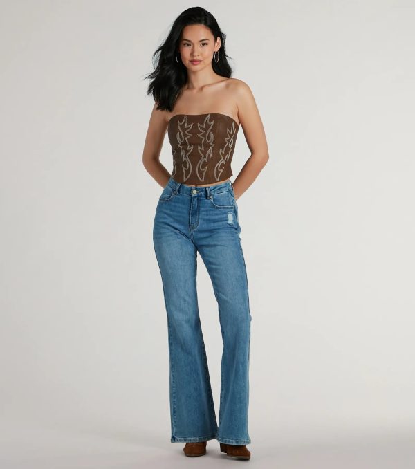 Cute Country Look Western Faux Leather Corset Top - Image 2