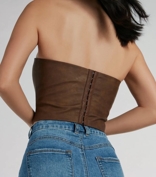 Cute Country Look Western Faux Leather Corset Top - Image 3