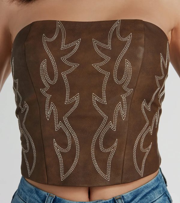 Cute Country Look Western Faux Leather Corset Top - Image 4