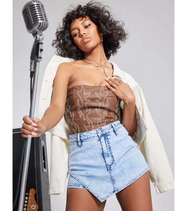 Cute Country Look Western Faux Leather Corset Top - Image 5