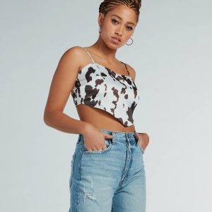 Country Chick Cow Print Satin Crop Top