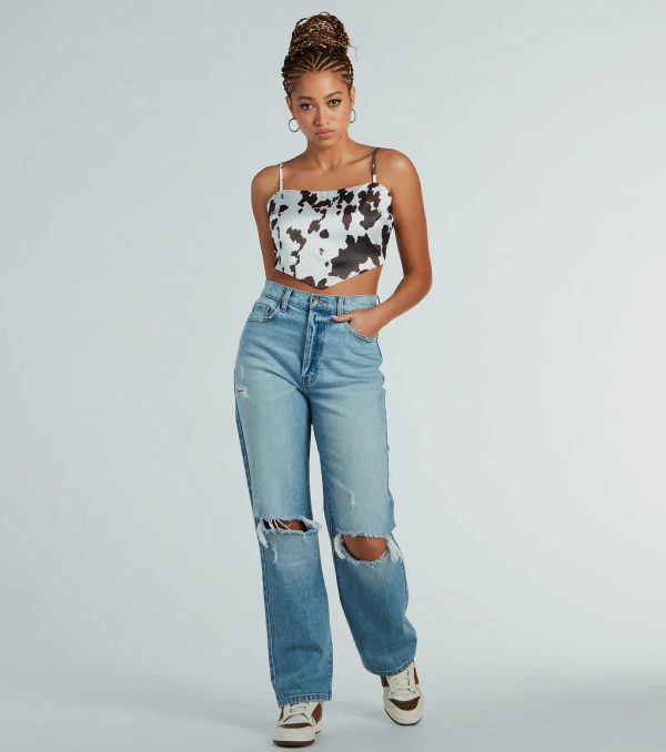 Country Chick Cow Print Satin Crop Top - Image 3