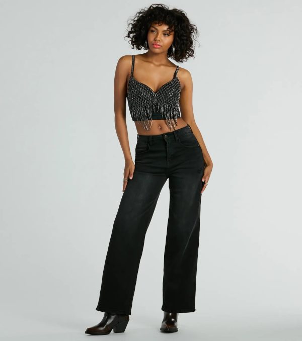 Glitzy Glamour Rhinestone Fringe Cropped Bustier - Image 7
