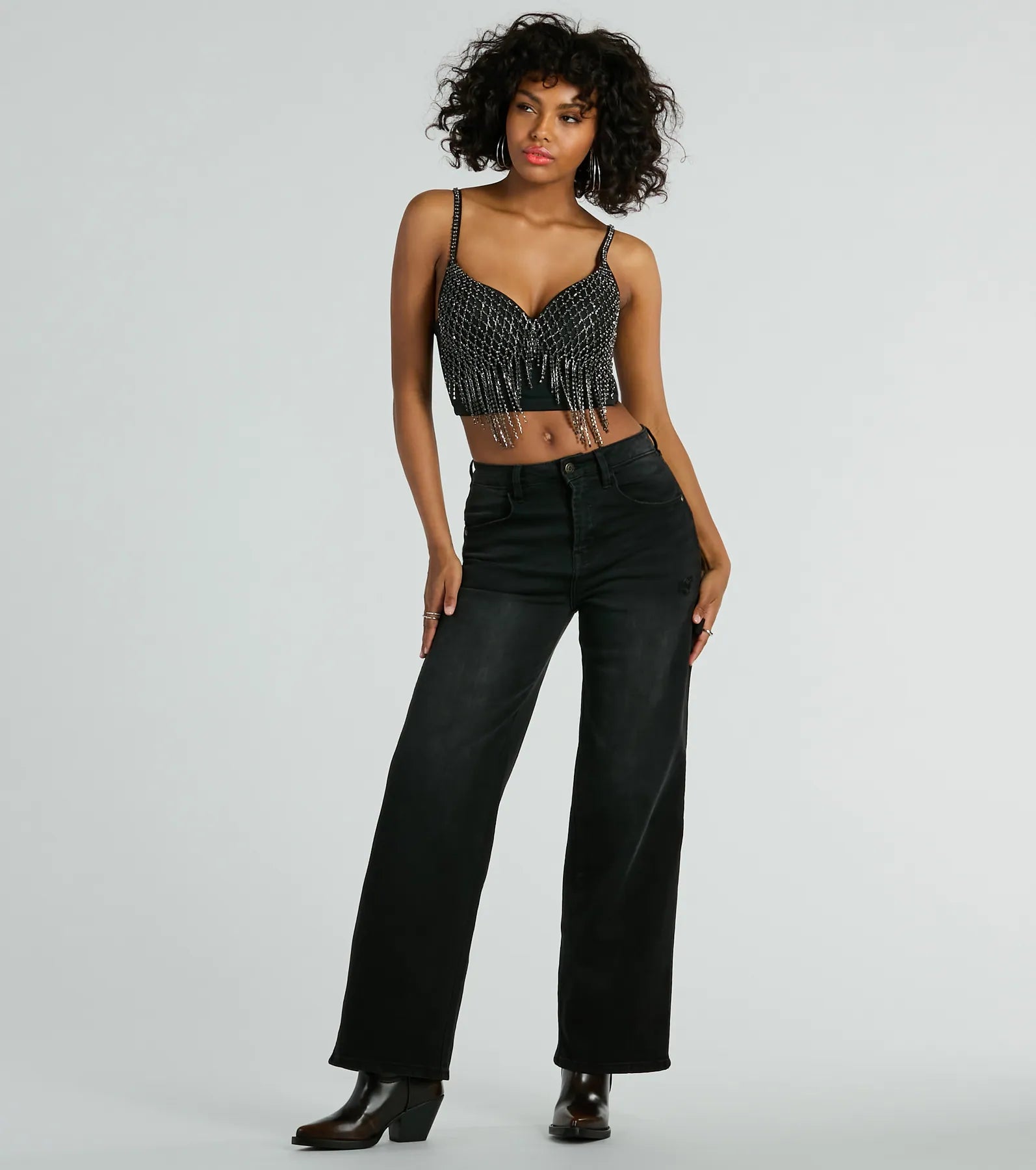 Glitzy Glamour Rhinestone Fringe Cropped Bustier - Image 7