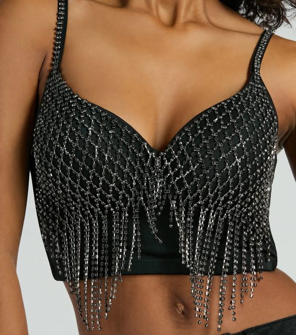 Glitzy Glamour Rhinestone Fringe Cropped Bustier - Image 8