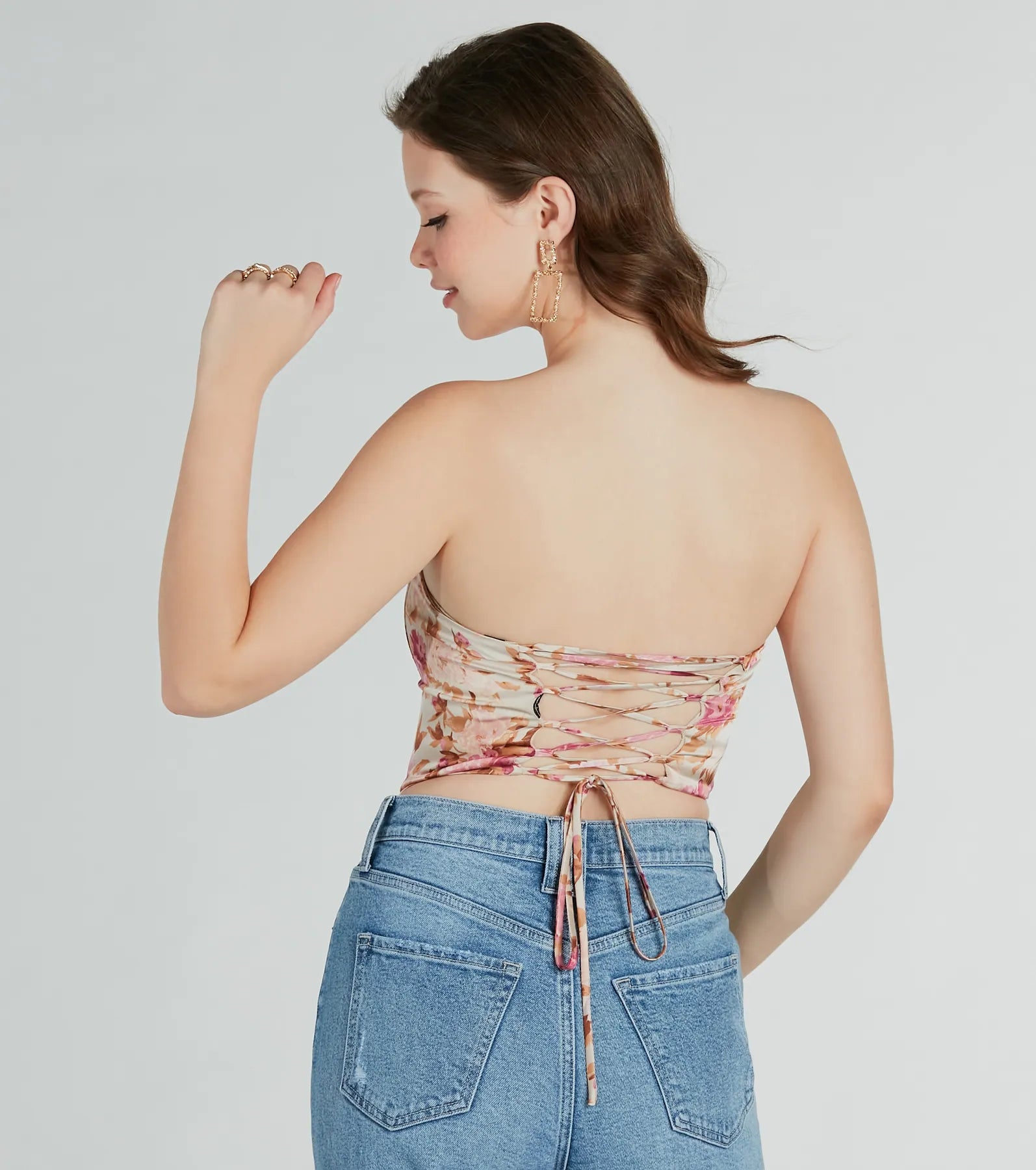 Time To Bloom Satin Floral Lace-Up Corset Top - Image 6