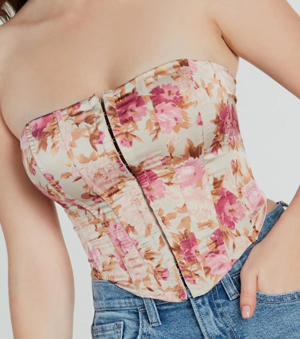 Time To Bloom Satin Floral Lace-Up Corset Top - Image 7