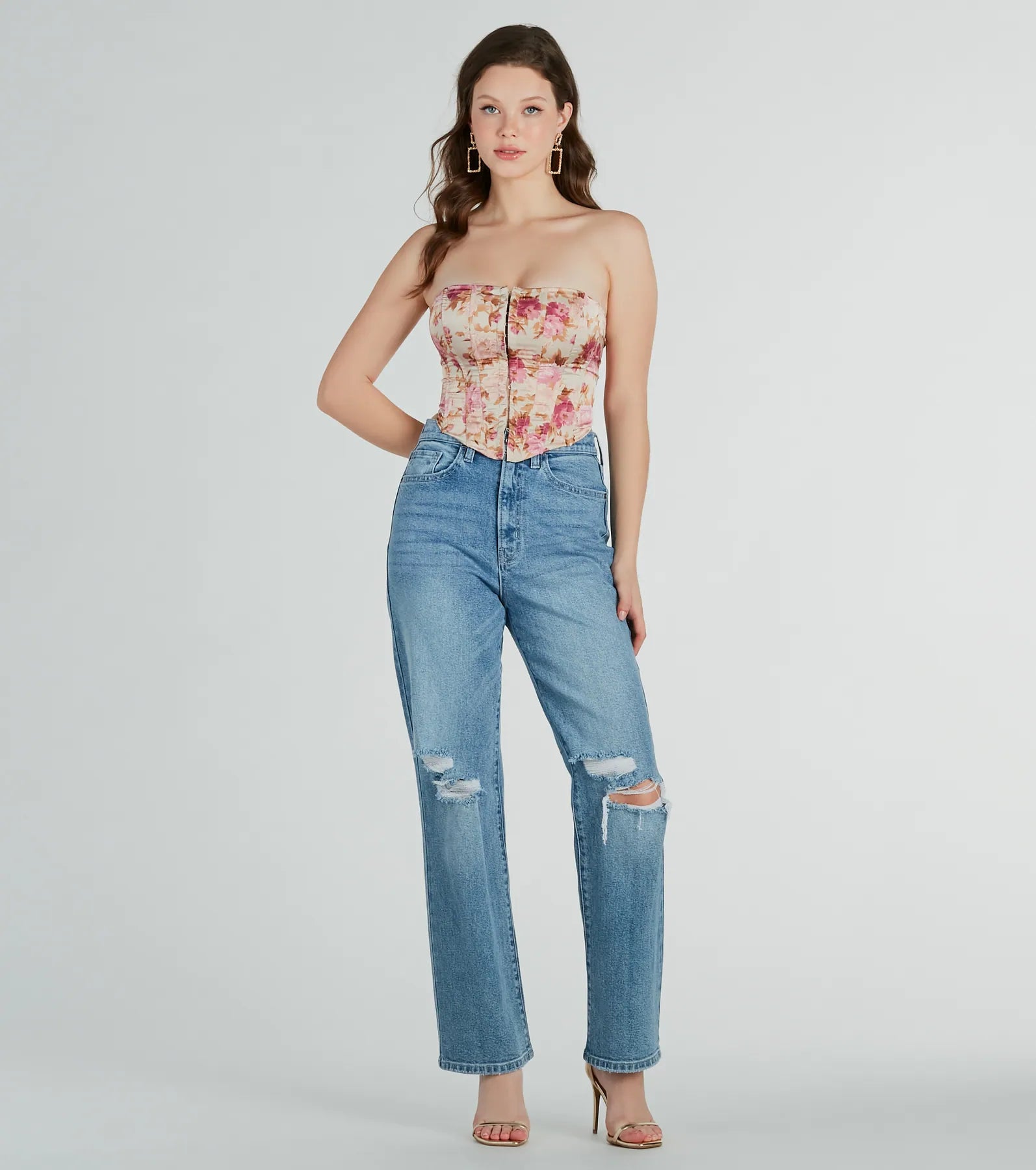 Time To Bloom Satin Floral Lace-Up Corset Top - Image 8