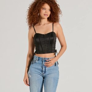 Love It Lace-Up Satin Cropped Corset Top