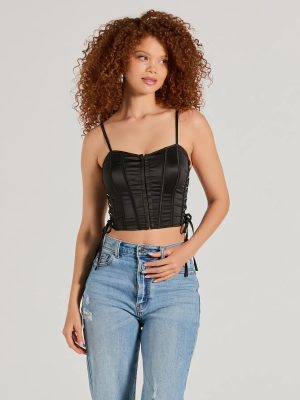 Love It Lace-Up Satin Cropped Corset Top