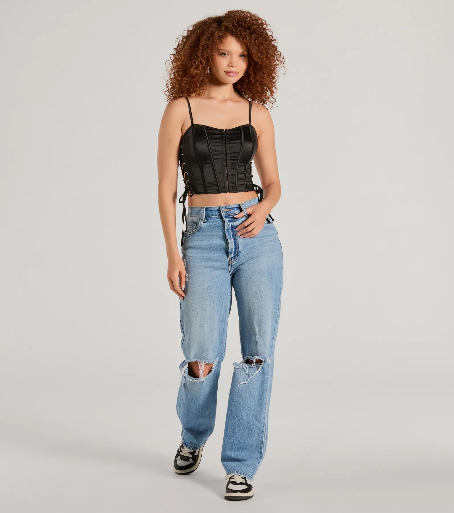 Love It Lace-Up Satin Cropped Corset Top - Image 3