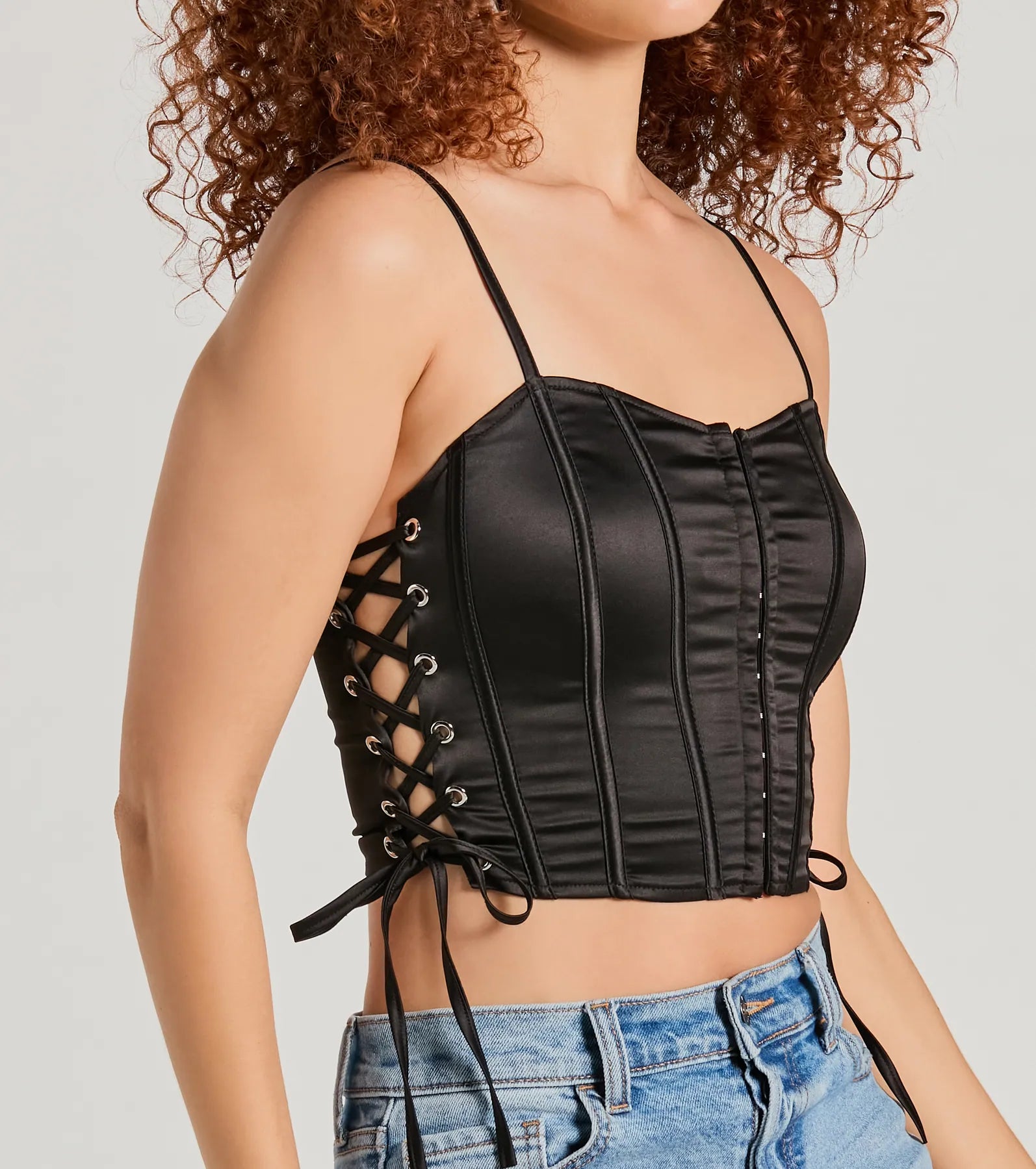 Love It Lace-Up Satin Cropped Corset Top - Image 4