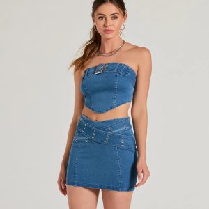Daily Vibe Strapless Belted Denim Crop Top