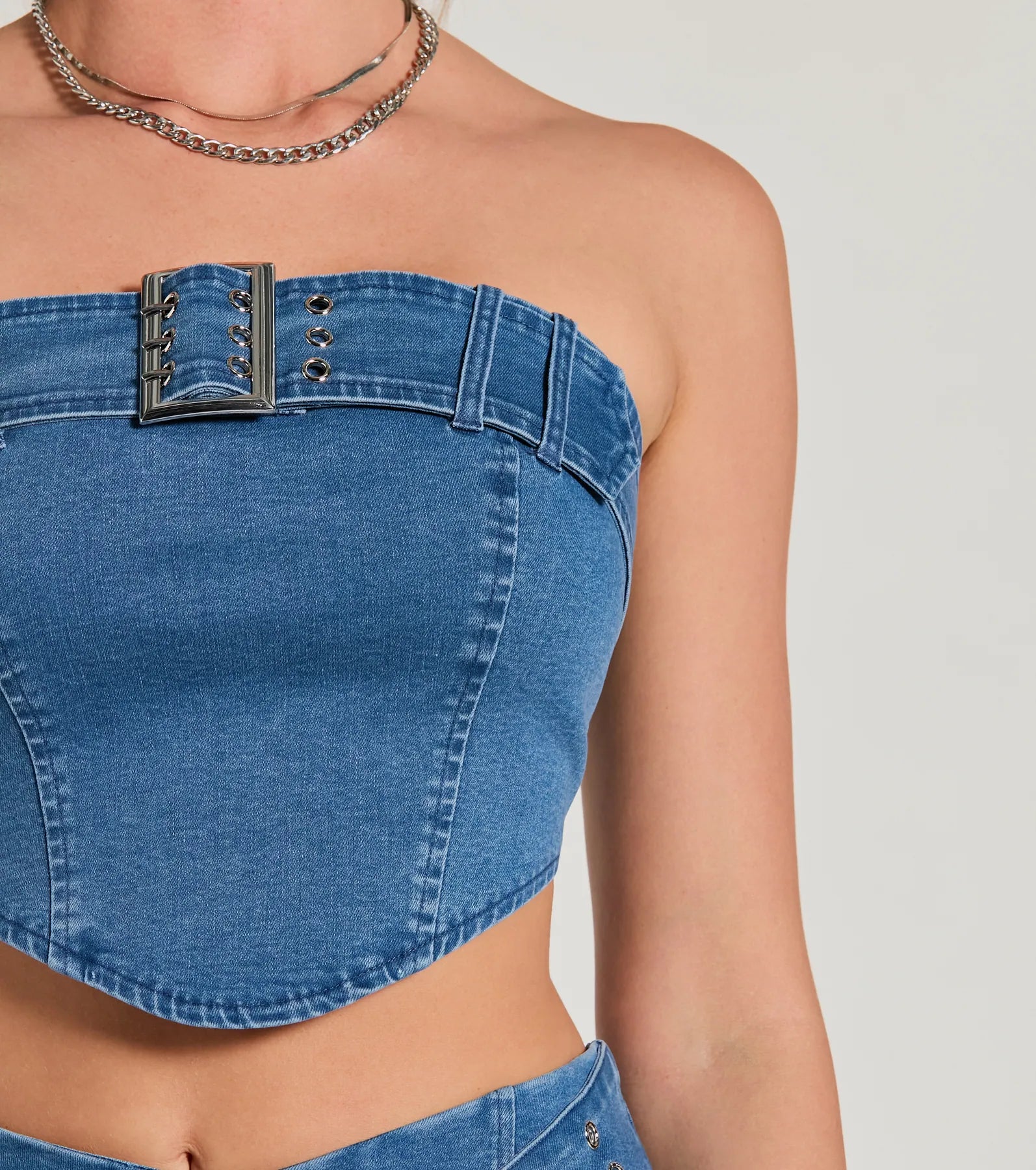 Daily Vibe Strapless Belted Denim Crop Top - Image 4