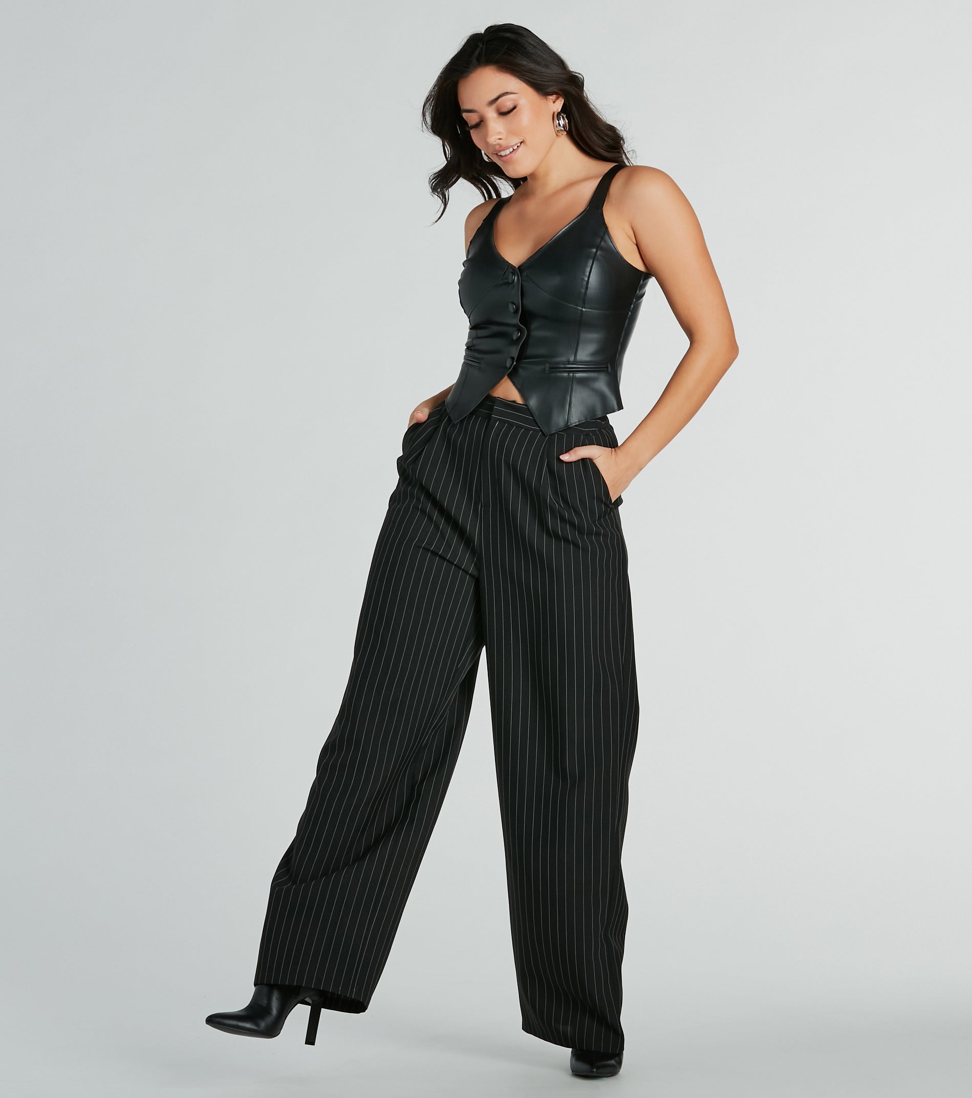 So Impressed V-Neck Button Faux Leather Vest - Image 2