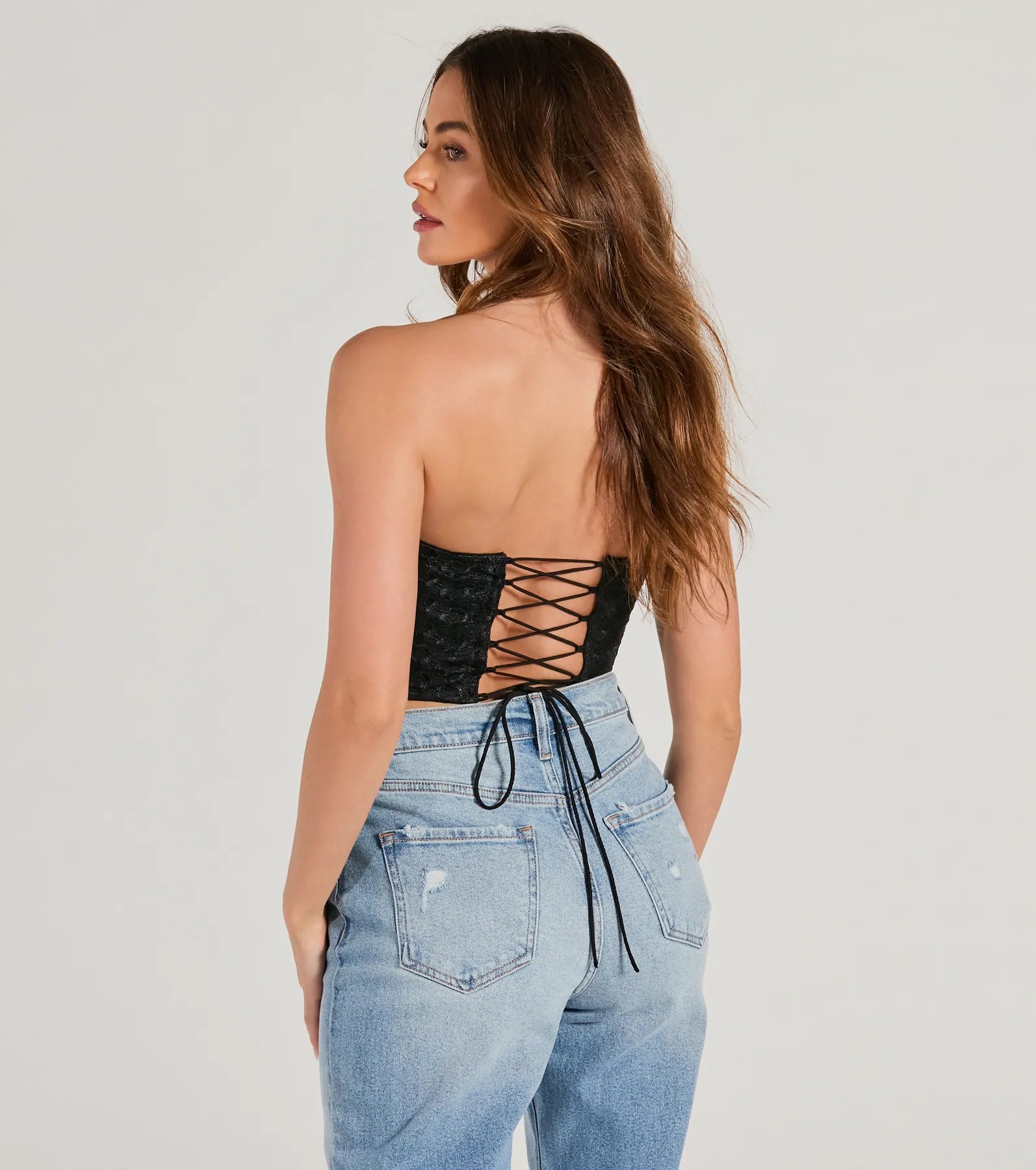 Show Stopper Strapless Lace Beaded Corset Top - Image 6