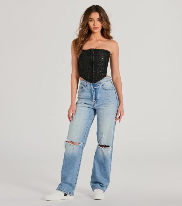 Show Stopper Strapless Lace Beaded Corset Top - Image 8