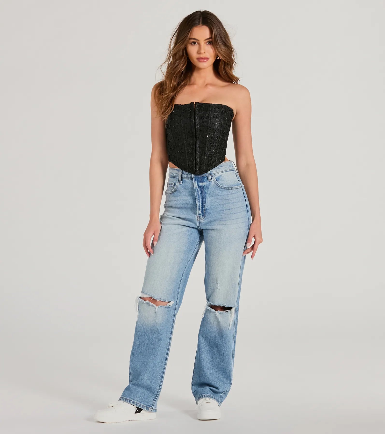 Show Stopper Strapless Lace Beaded Corset Top - Image 8