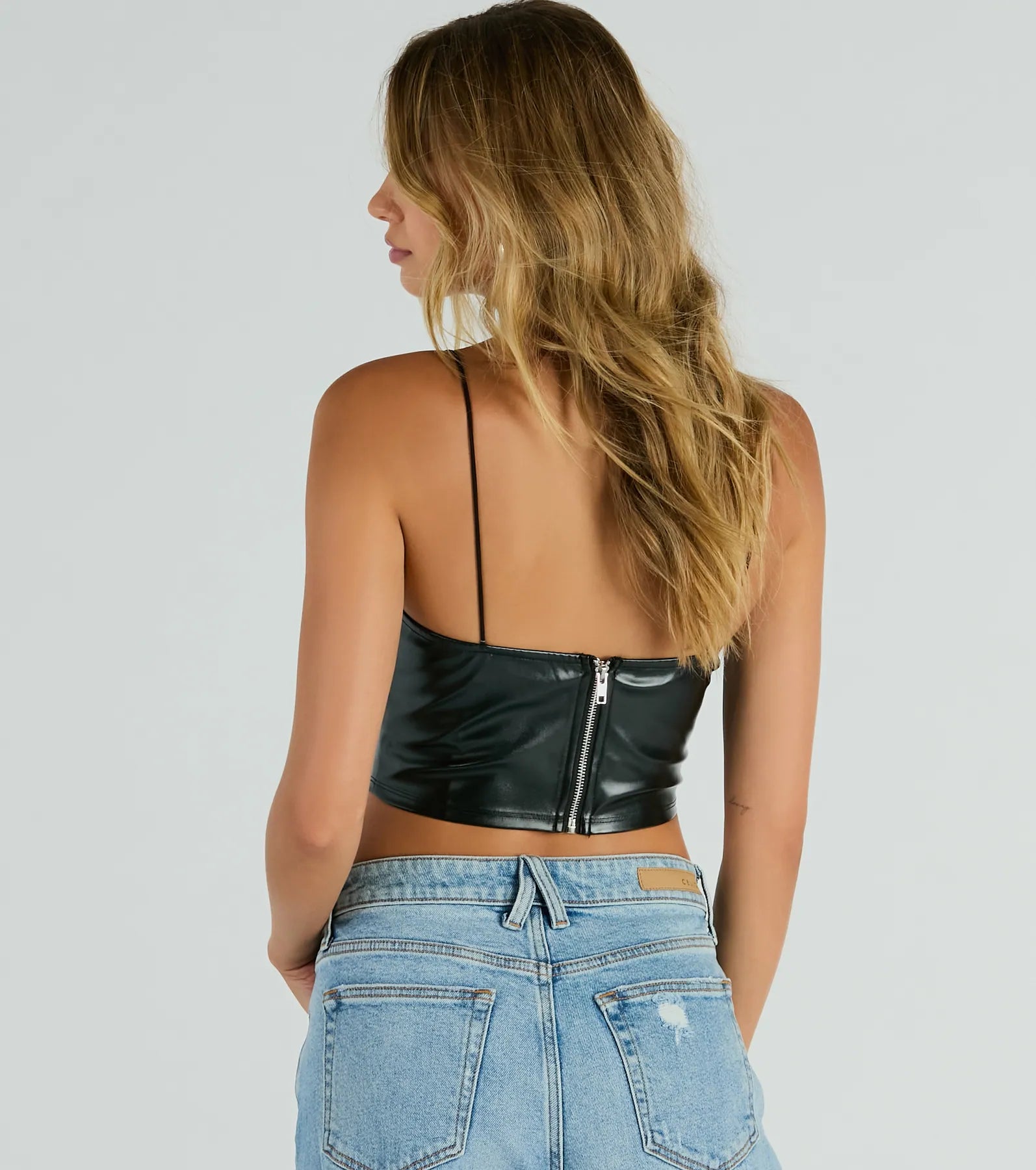 Hot And Dangerous Faux Leather Crop Top - Image 2