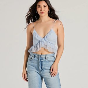 Flirty Flounce V-Neck Ruffled Crop Top