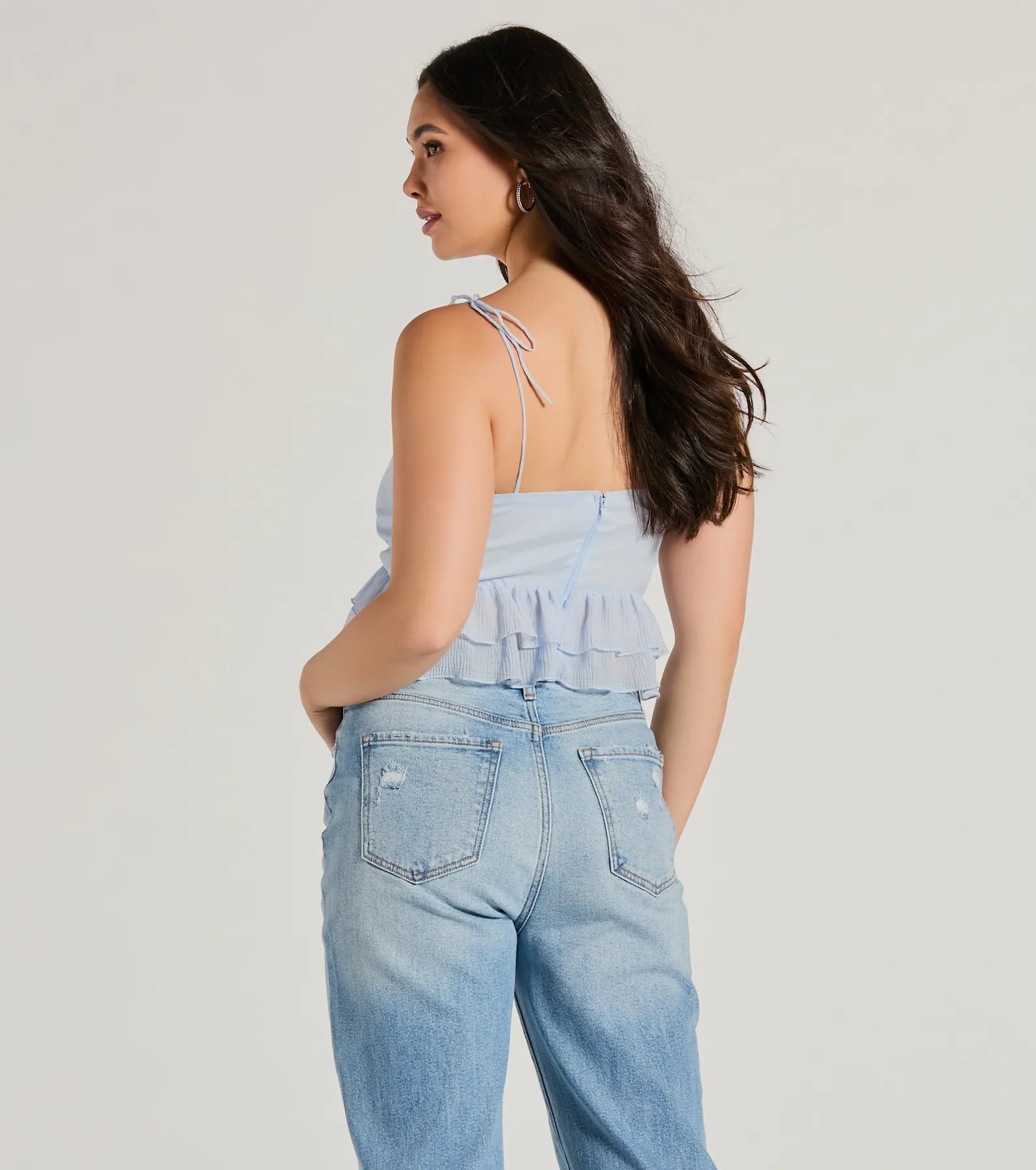 Flirty Flounce V-Neck Ruffled Crop Top - Image 2