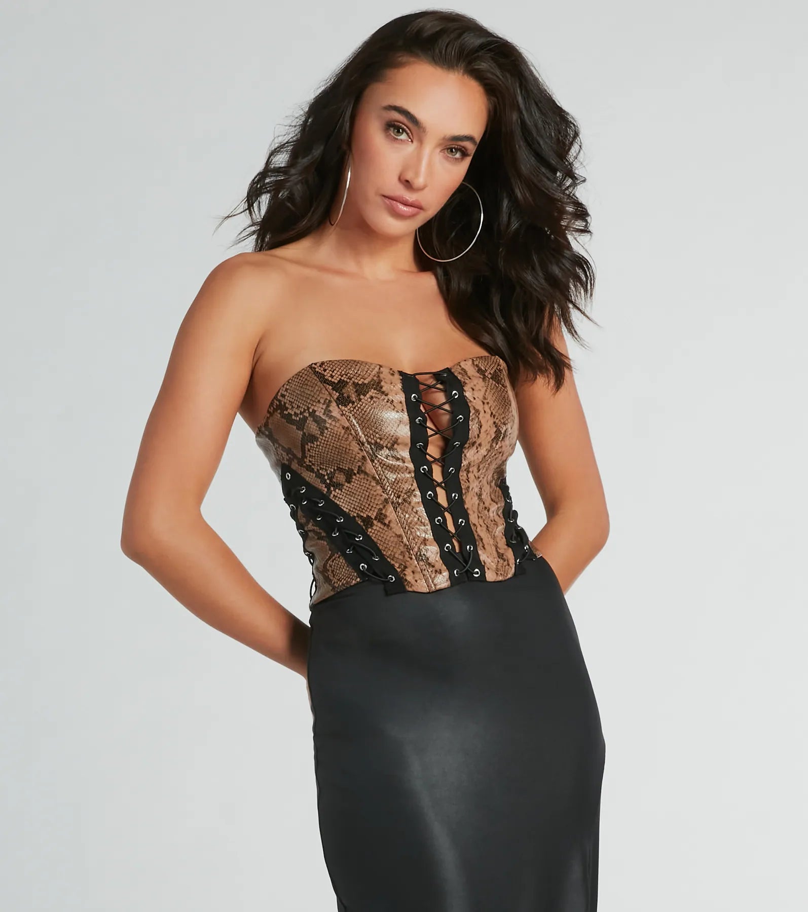 Snake Skin Tight Lace-Up Faux Leather Corset Top - Image 4