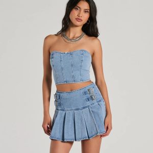 Flirty Duo Strapless Sweetheart Denim Crop Top