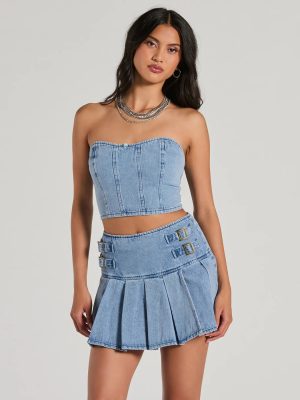 Flirty Duo Strapless Sweetheart Denim Crop Top