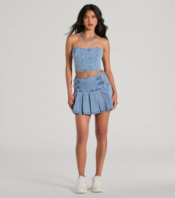 Flirty Duo Strapless Sweetheart Denim Crop Top - Image 3