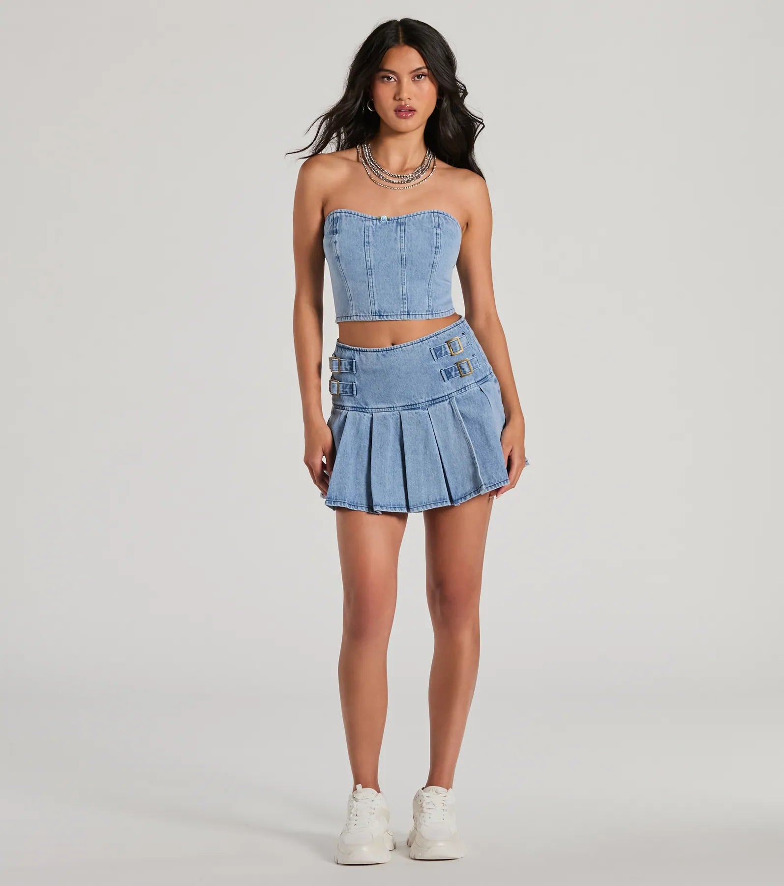 Flirty Duo Strapless Sweetheart Denim Crop Top - Image 3