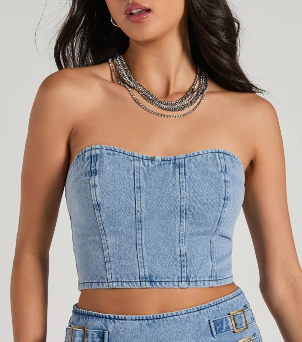 Flirty Duo Strapless Sweetheart Denim Crop Top - Image 4